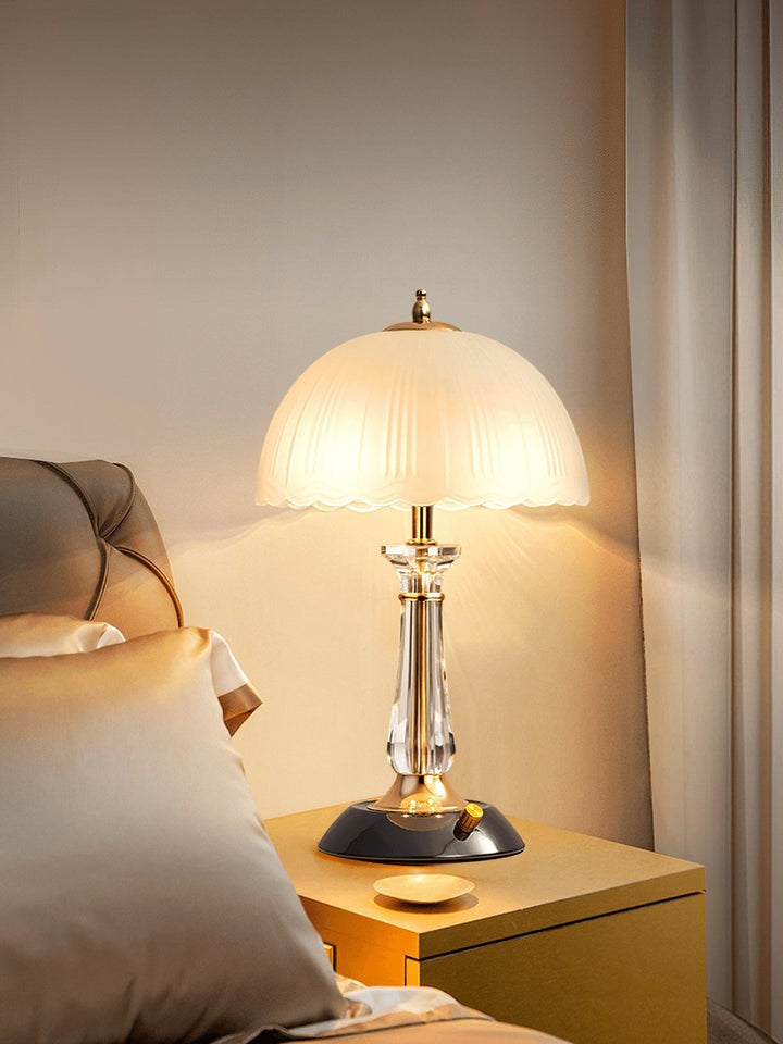 Frosted Glass Dome Table Lamp with Black Metal Frame