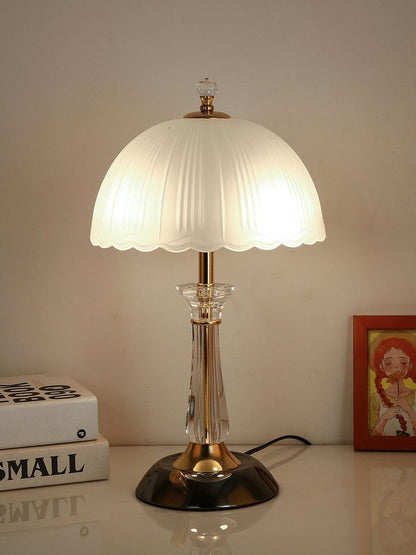 Frosted Glass Dome Table Lamp with Black Metal Frame