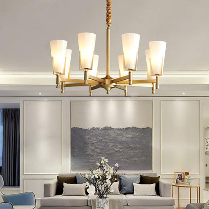 Geometric Brass & Glass Multi-Light Chandelier