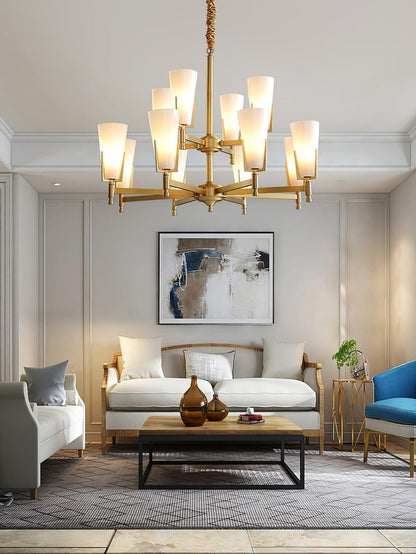 Geometric Brass & Glass Multi-Light Chandelier