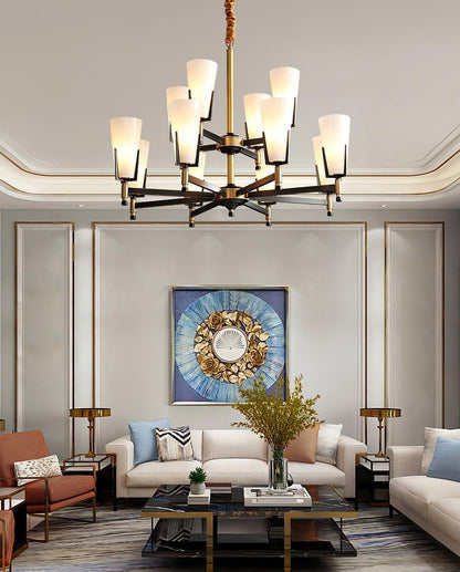 Geometric Brass & Glass Multi-Light Chandelier