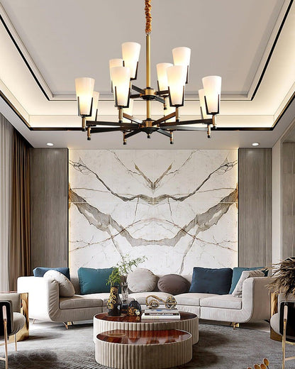 Geometric Brass & Glass Multi-Light Chandelier