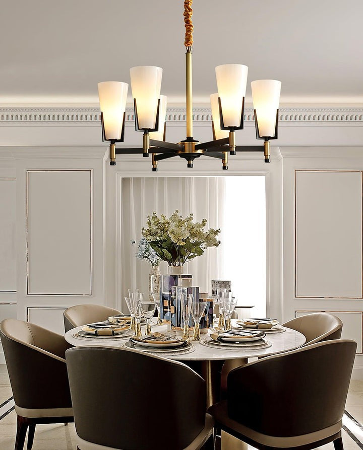 Geometric Brass & Glass Multi-Light Chandelier
