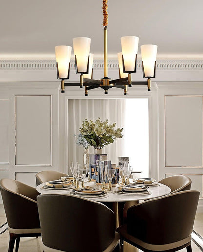 Geometric Brass & Glass Multi-Light Chandelier