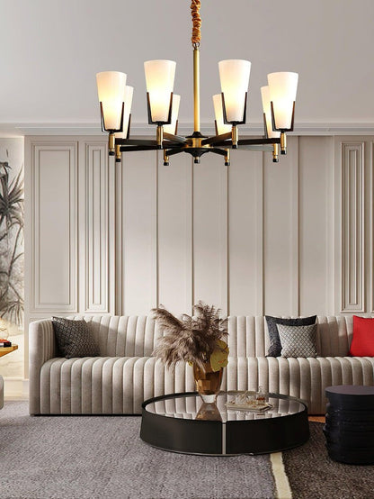 Geometric Brass & Glass Multi-Light Chandelier