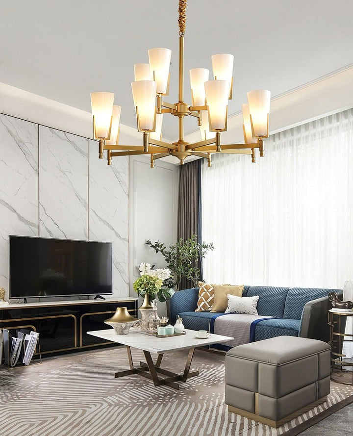 Geometric Brass & Glass Multi-Light Chandelier