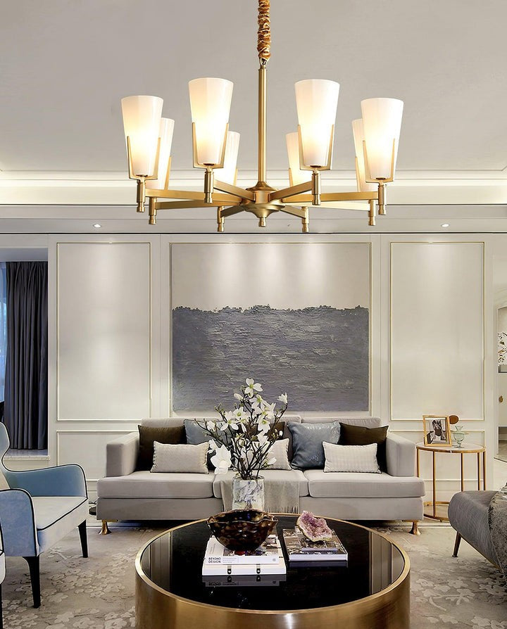 Geometric Brass & Glass Multi-Light Chandelier