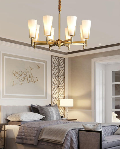 Geometric Brass & Glass Multi-Light Chandelier