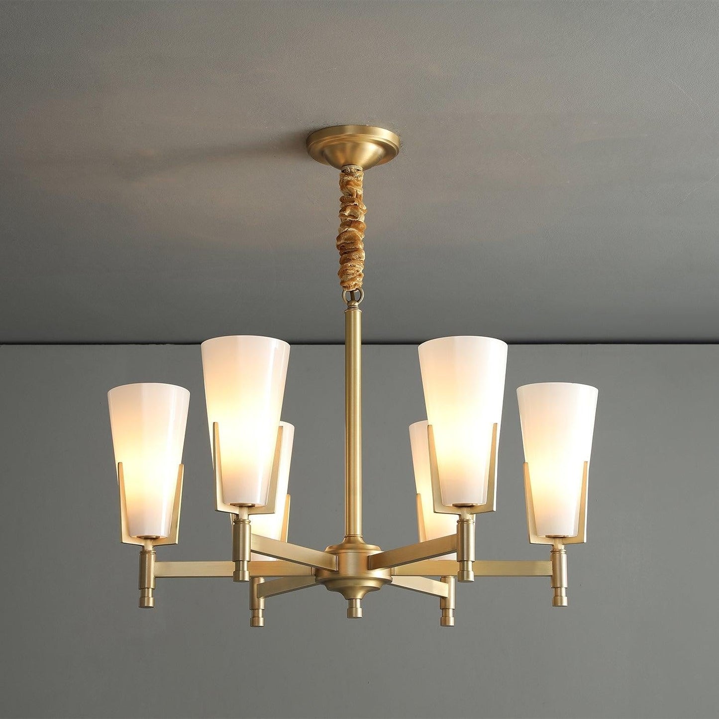 Geometric Brass & Glass Multi-Light Chandelier