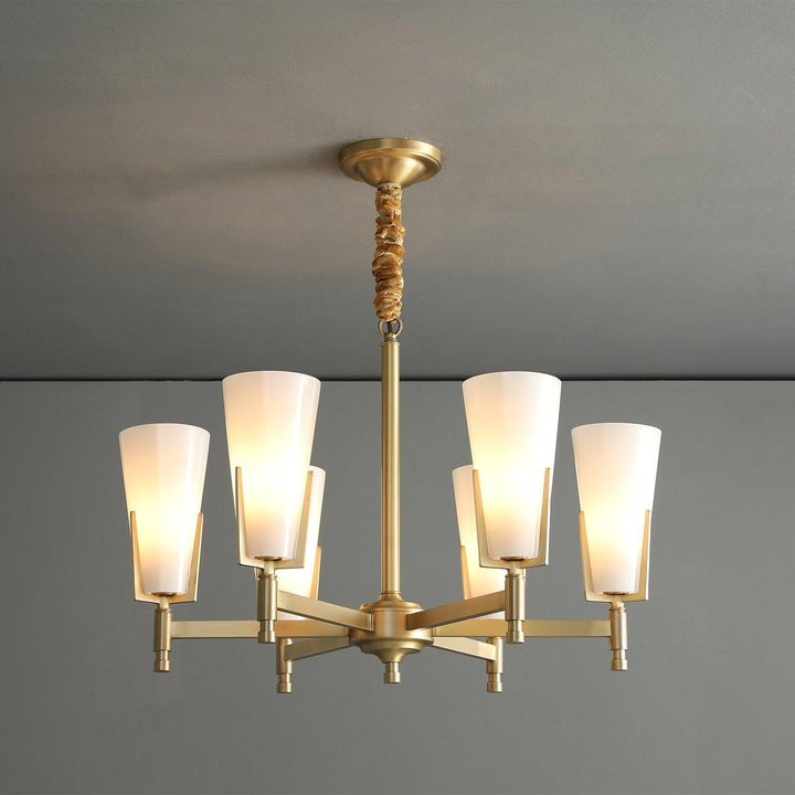 Geometric Brass & Glass Multi-Light Chandelier