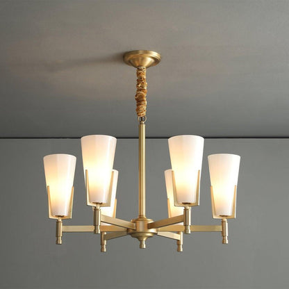 Geometric Brass & Glass Multi-Light Chandelier