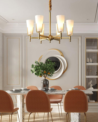 Geometric Brass & Glass Multi-Light Chandelier