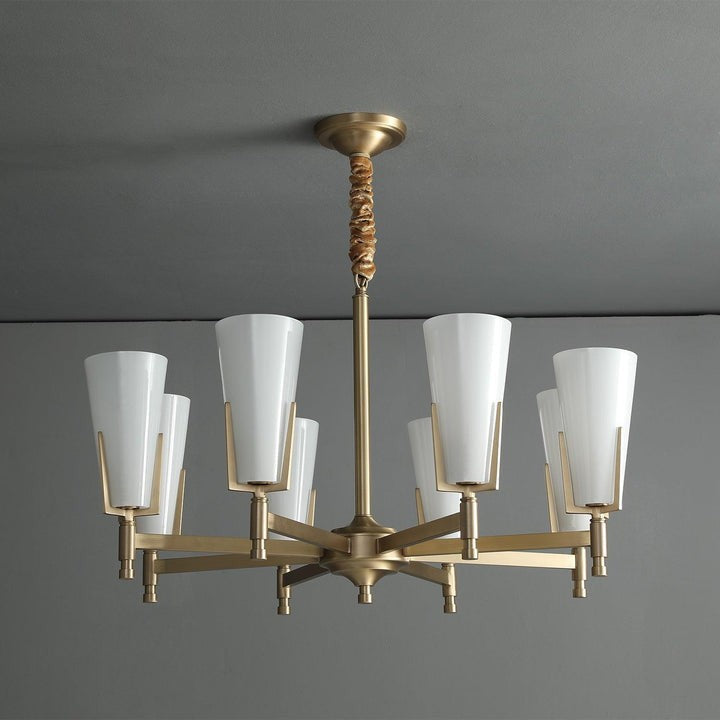 Geometric Brass & Glass Multi-Light Chandelier