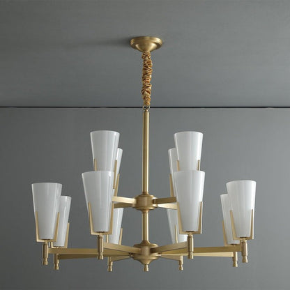 Geometric Brass & Glass Multi-Light Chandelier