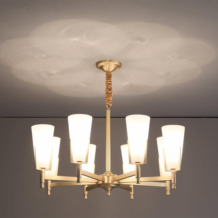 Geometric Brass & Glass Multi-Light Chandelier