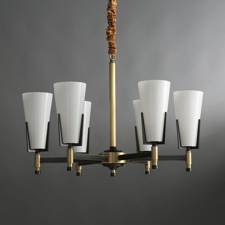 Geometric Brass & Glass Multi-Light Chandelier