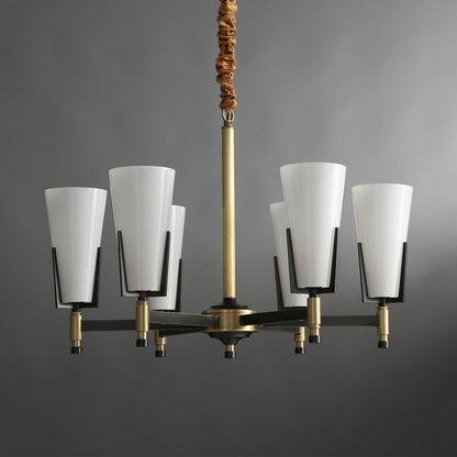 Geometric Brass & Glass Multi-Light Chandelier