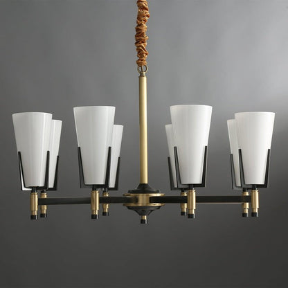 Geometric Brass & Glass Multi-Light Chandelier