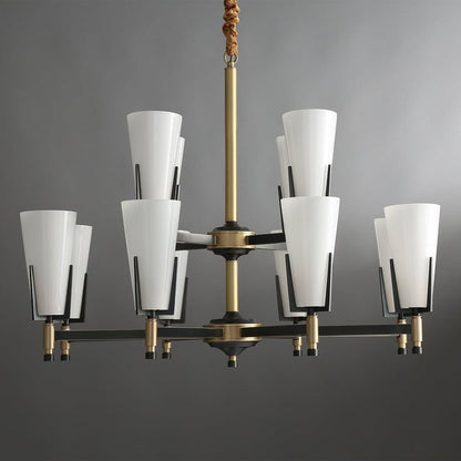 Geometric Brass & Glass Multi-Light Chandelier