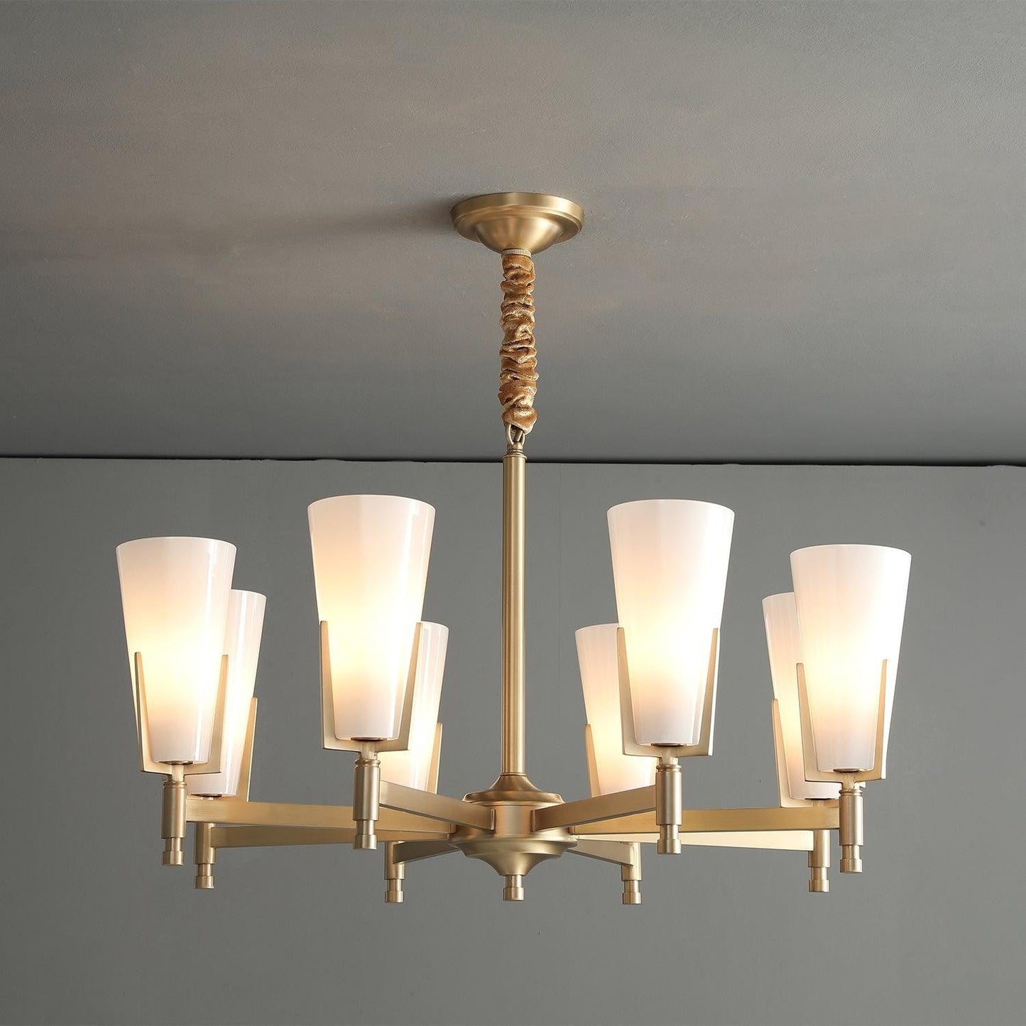 Geometric Brass & Glass Multi-Light Chandelier