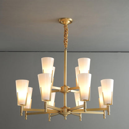 Geometric Brass & Glass Multi-Light Chandelier