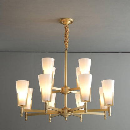 Geometric Brass & Glass Multi-Light Chandelier