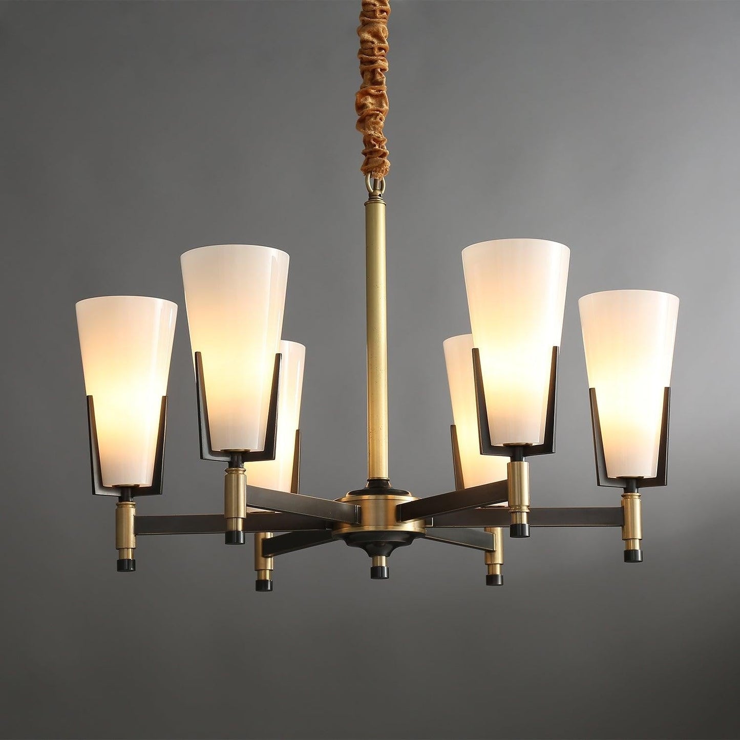 Geometric Brass & Glass Multi-Light Chandelier