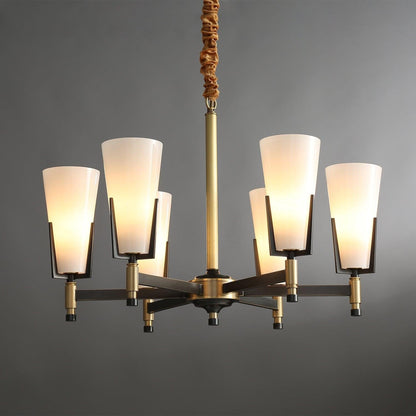Geometric Brass & Glass Multi-Light Chandelier