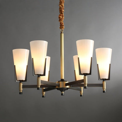 Geometric Brass & Glass Multi-Light Chandelier