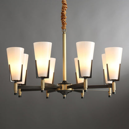 Geometric Brass & Glass Multi-Light Chandelier