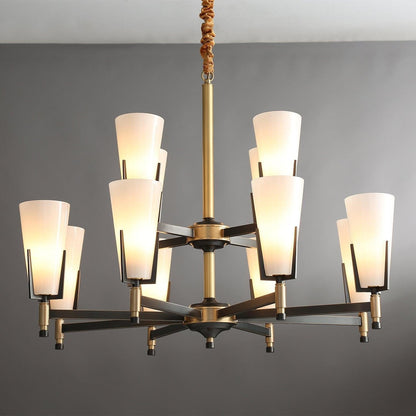 Geometric Brass & Glass Multi-Light Chandelier
