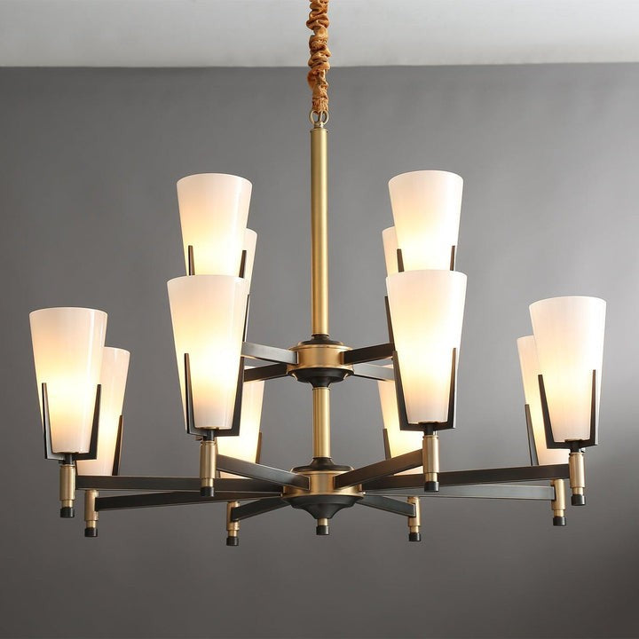 Geometric Brass & Glass Multi-Light Chandelier