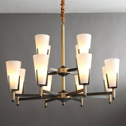 Geometric Brass & Glass Multi-Light Chandelier