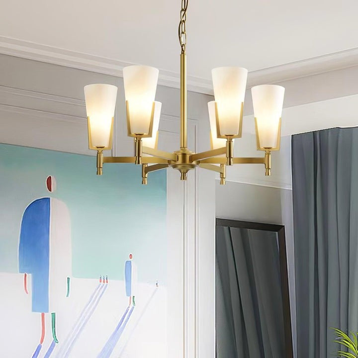 Geometric Brass & Glass Multi-Light Chandelier