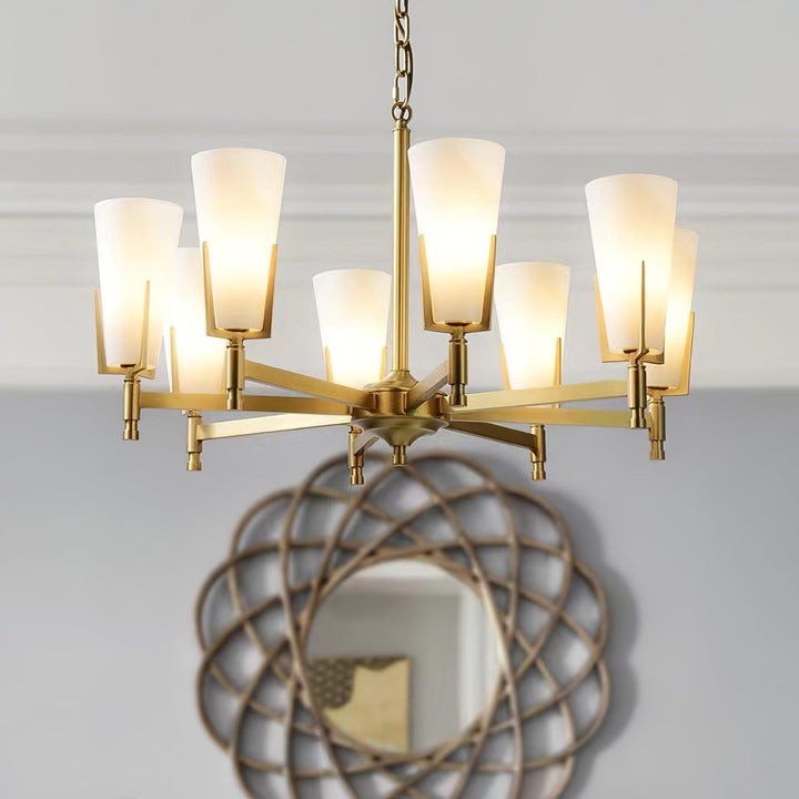 Geometric Brass & Glass Multi-Light Chandelier