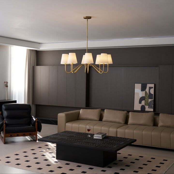 Gold Brass Fabric Shade Chandelier – 5 &amp; 8-Light Options