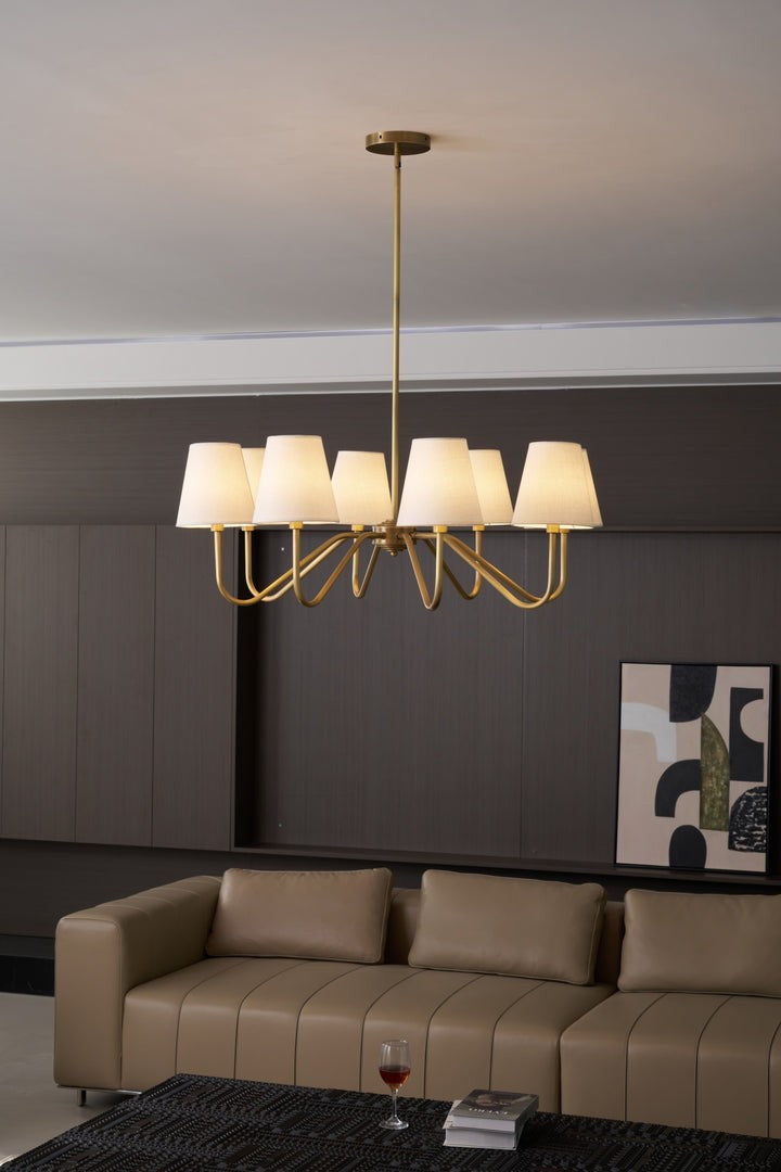Gold Brass Fabric Shade Chandelier – 5 &amp; 8-Light Options