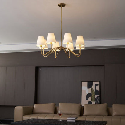 Gold Brass Fabric Shade Chandelier – 5 &amp; 8-Light Options