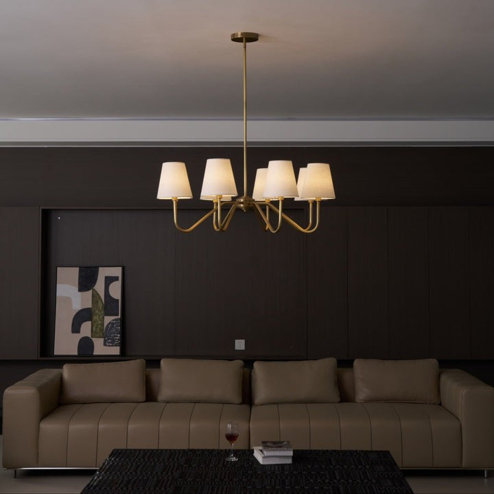 Gold Brass Fabric Shade Chandelier – 5 &amp; 8-Light Options