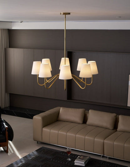 Gold Brass Fabric Shade Chandelier – 5 &amp; 8-Light Options
