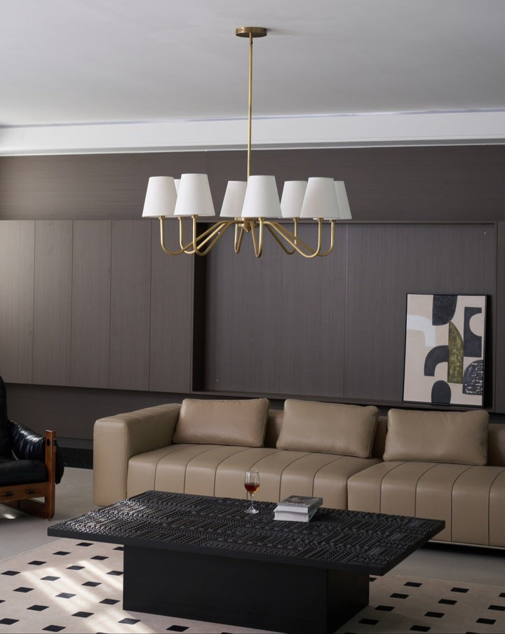 Gold Brass Fabric Shade Chandelier – 5 &amp; 8-Light Options
