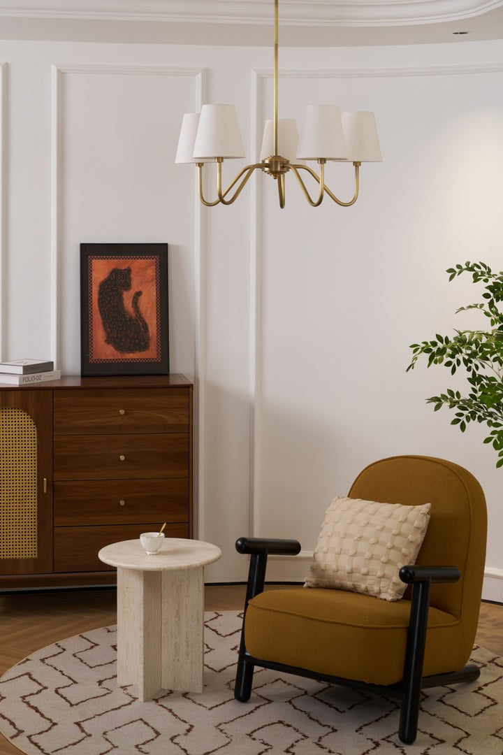 Gold Brass Fabric Shade Chandelier – 5 &amp; 8-Light Options