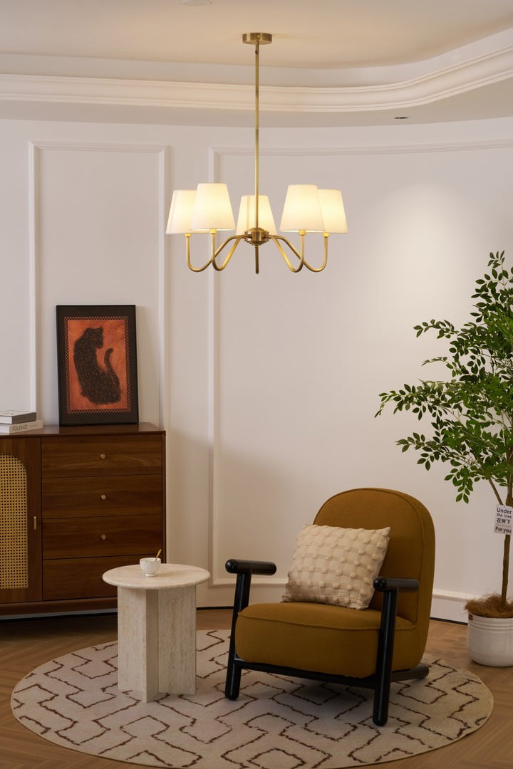 Gold Brass Fabric Shade Chandelier – 5 &amp; 8-Light Options