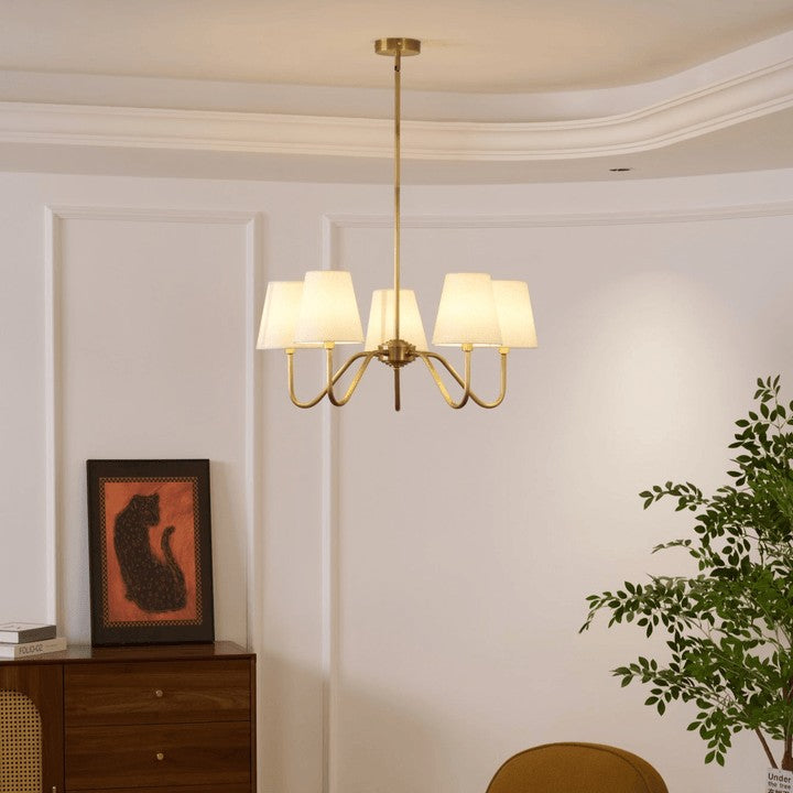 Gold Brass Fabric Shade Chandelier – 5 &amp; 8-Light Options