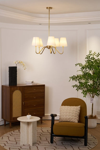 Gold Brass Fabric Shade Chandelier – 5 &amp; 8-Light Options
