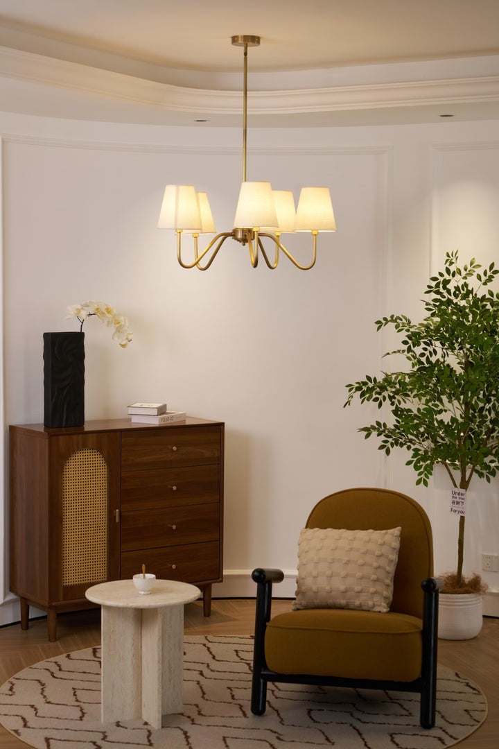 Gold Brass Fabric Shade Chandelier – 5 &amp; 8-Light Options