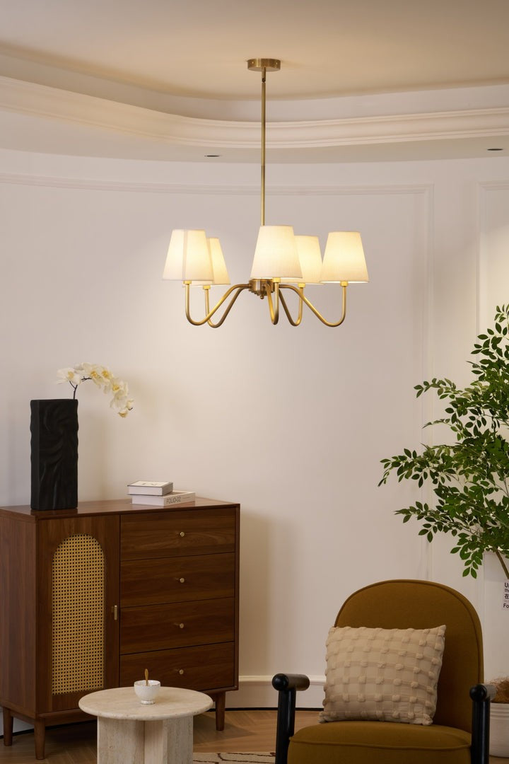 Gold Brass Fabric Shade Chandelier – 5 &amp; 8-Light Options