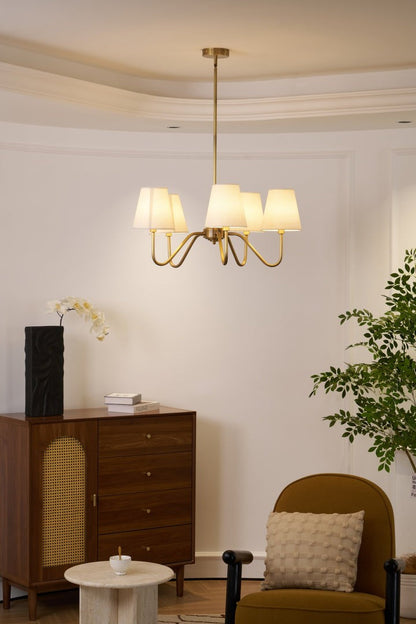 Gold Brass Fabric Shade Chandelier – 5 &amp; 8-Light Options