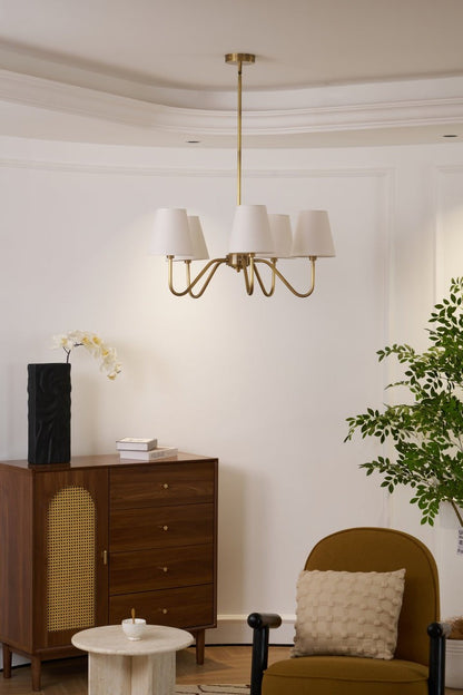 Gold Brass Fabric Shade Chandelier – 5 &amp; 8-Light Options