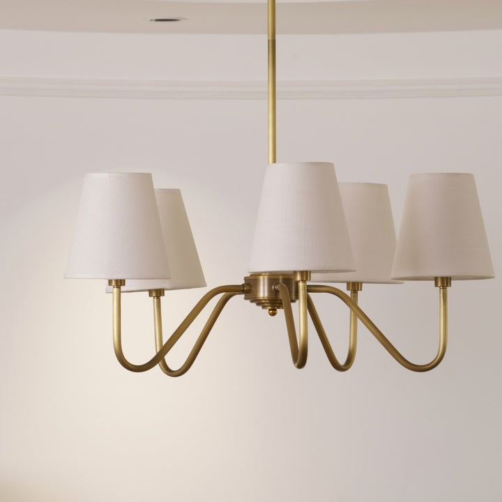 Gold Brass Fabric Shade Chandelier – 5 &amp; 8-Light Options